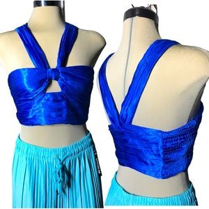*New* Zara  Luxury Designer Royal Blue Satin Crop Top Size Xs